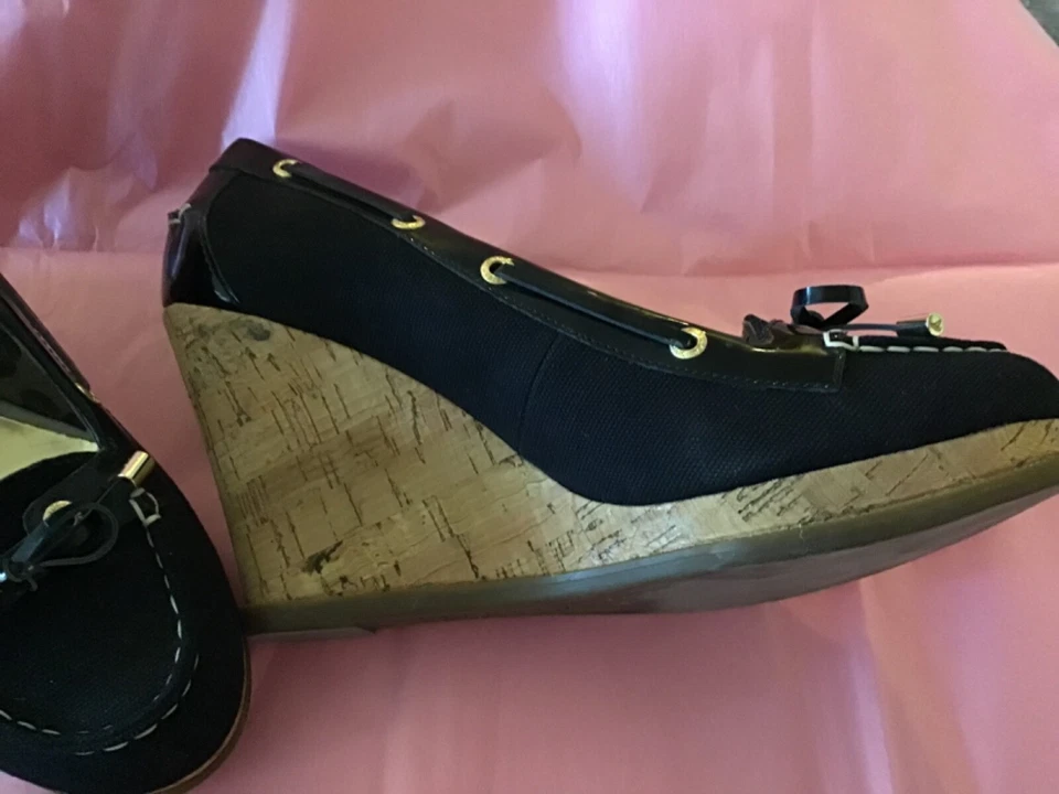 Sperry Top Sider Heel Wedge Sandals  Black Gold sz 9 - Image 4 of 4