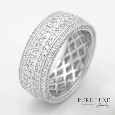 Men's 925 Sterling Silver.Wedding Brilliant CZ Eternity.Ring,8 9 10 11 12 BOX