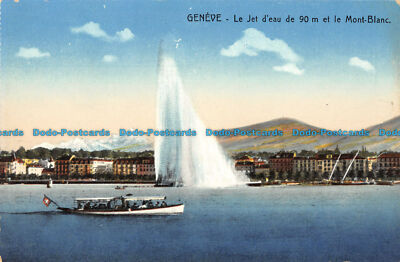 R166114 Geneve. Le Jet deau de 90 m et le Mont Blanc. P. H. 19