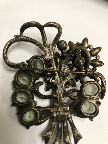 VINTAGE AVON SP RHINESTONE FLOWER BOUQUET SMOKIE TOPAZ BROOCH PIN 3" LONG - Picture 8 of 8