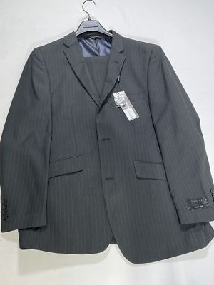 Mens Profile Black Slim Fit Striped Suit Size 40R 34W NEW