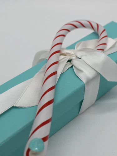 TIFFANY & CO Red White Glass CANDY CANE Christmas ORNAMENT Handmade RARE