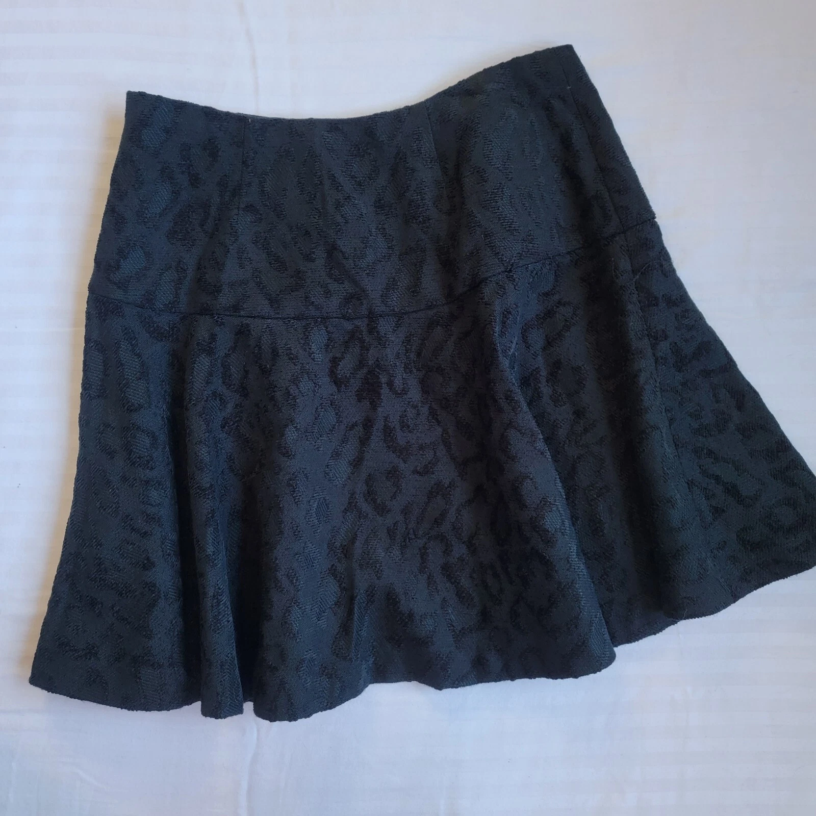 Free People Black Animal Print A Line Pleated Mini Skirt Boho Festival Size 2