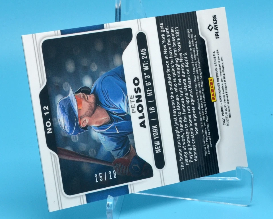 2021 Panini Chronicles Obsidian PETE ALONSO #12 • Orange 25/28 + Base SP - Image 3 of 3