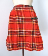 Vtg 60s red yellow tartan plaid acrylic flannel faux kilt schoolgirl skirt s