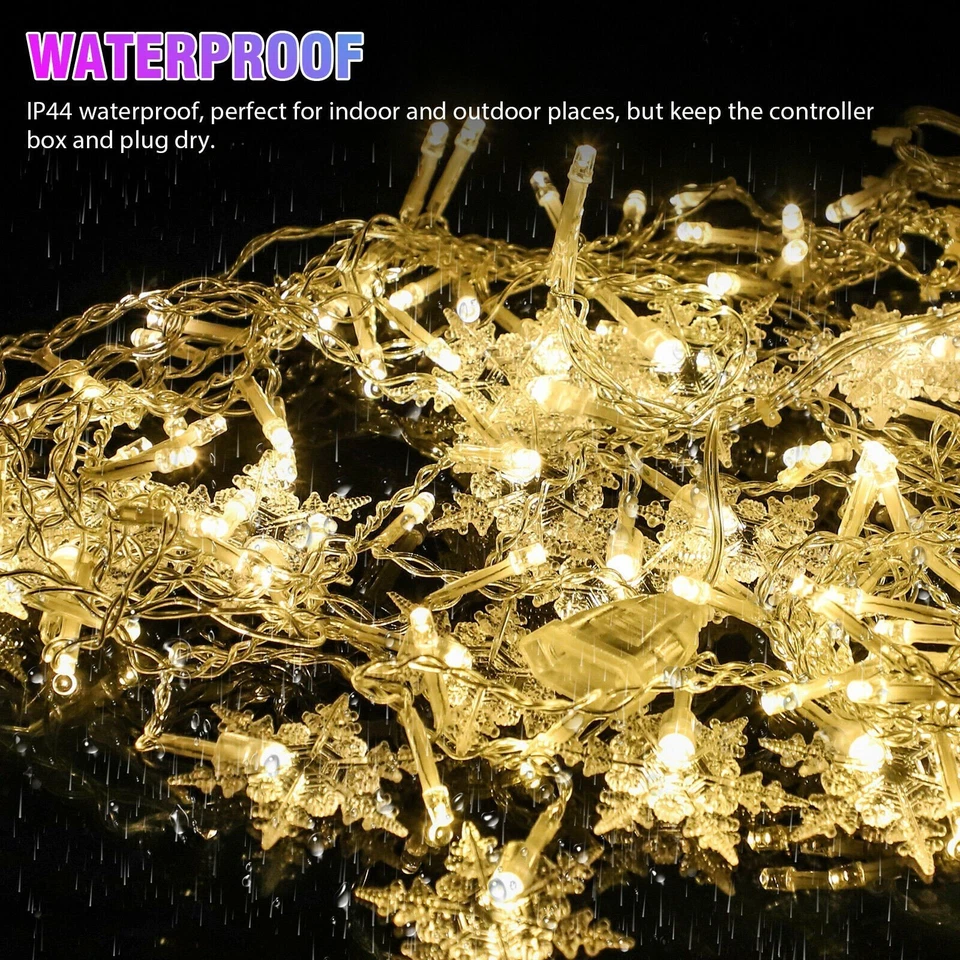 96 LED Snowflake Fairy String Lights Curtain Window 8 Modes Xmas Party Decor US - Image 4 of 4