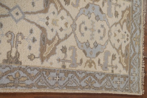 Geometric/ Light Blue Indien Oushak Handmade Narrow Runner Rug 2' 6" x 9' 10" - Picture 8 of 12