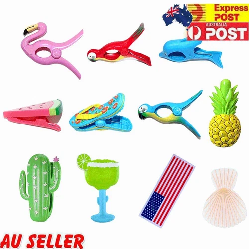 Cute Large Bright Colour Plastic Beach Towel Pegs Clips to Sunbed Tools Home AU
