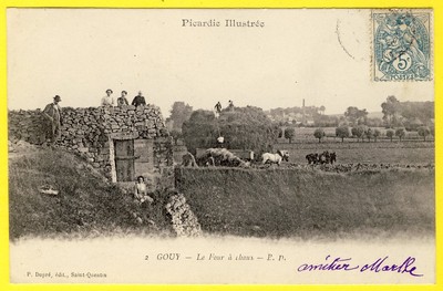 cpa 02 - GOUY (Aisne) Le FOUR à CHAUX PAYSANS FERMIER Les HOINS ANHÄNGER PFERDE