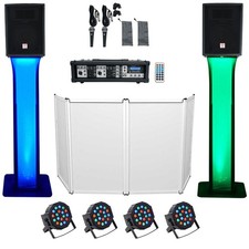 DJ Package 10" Speakers Bluetooth Mixer Mics Tripod Totem Stands Facade Lights