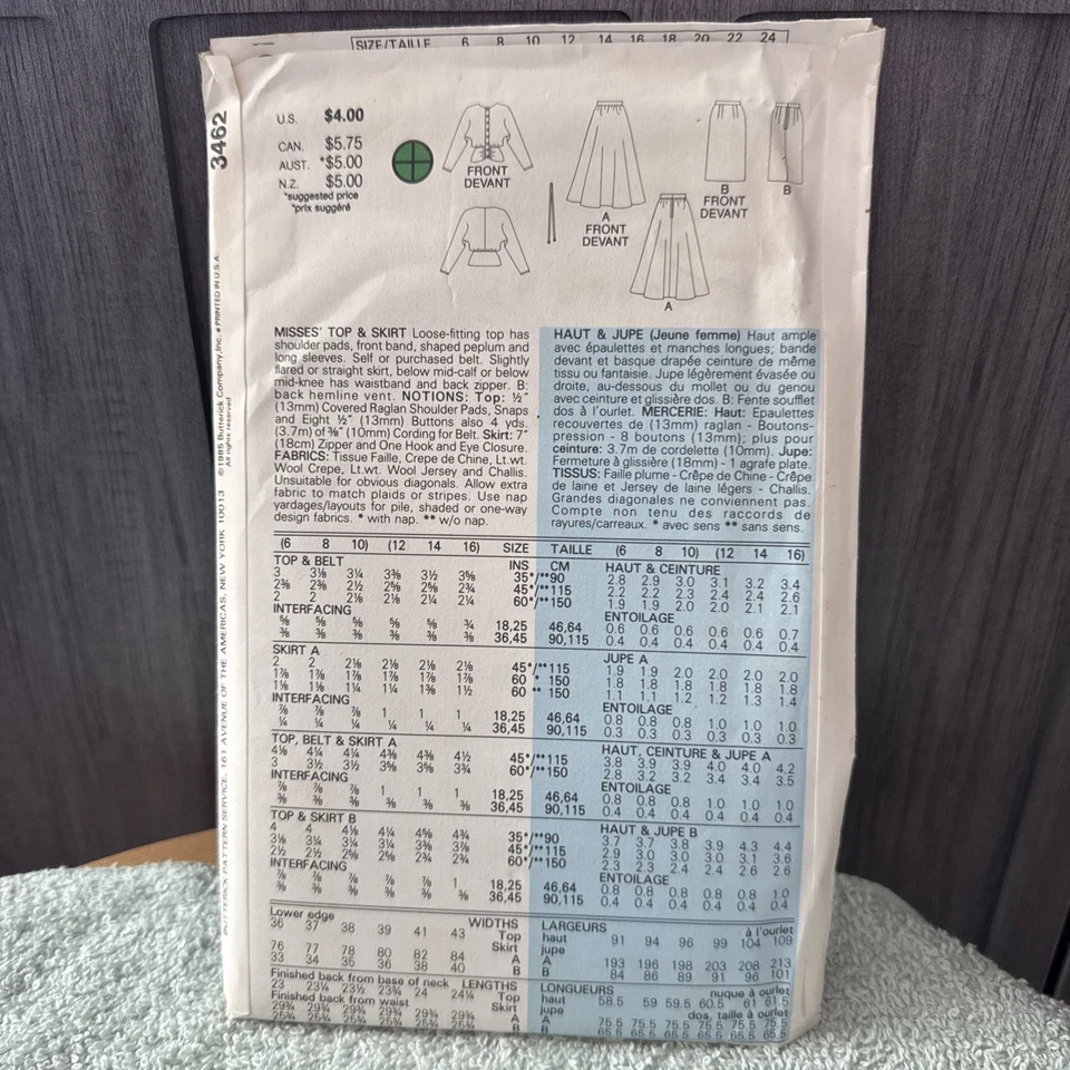 VINTAGE! 3462 Butterick Sz 12-14-16 Sewing Pattern Misses 1980s Clothes - Image 2 of 2