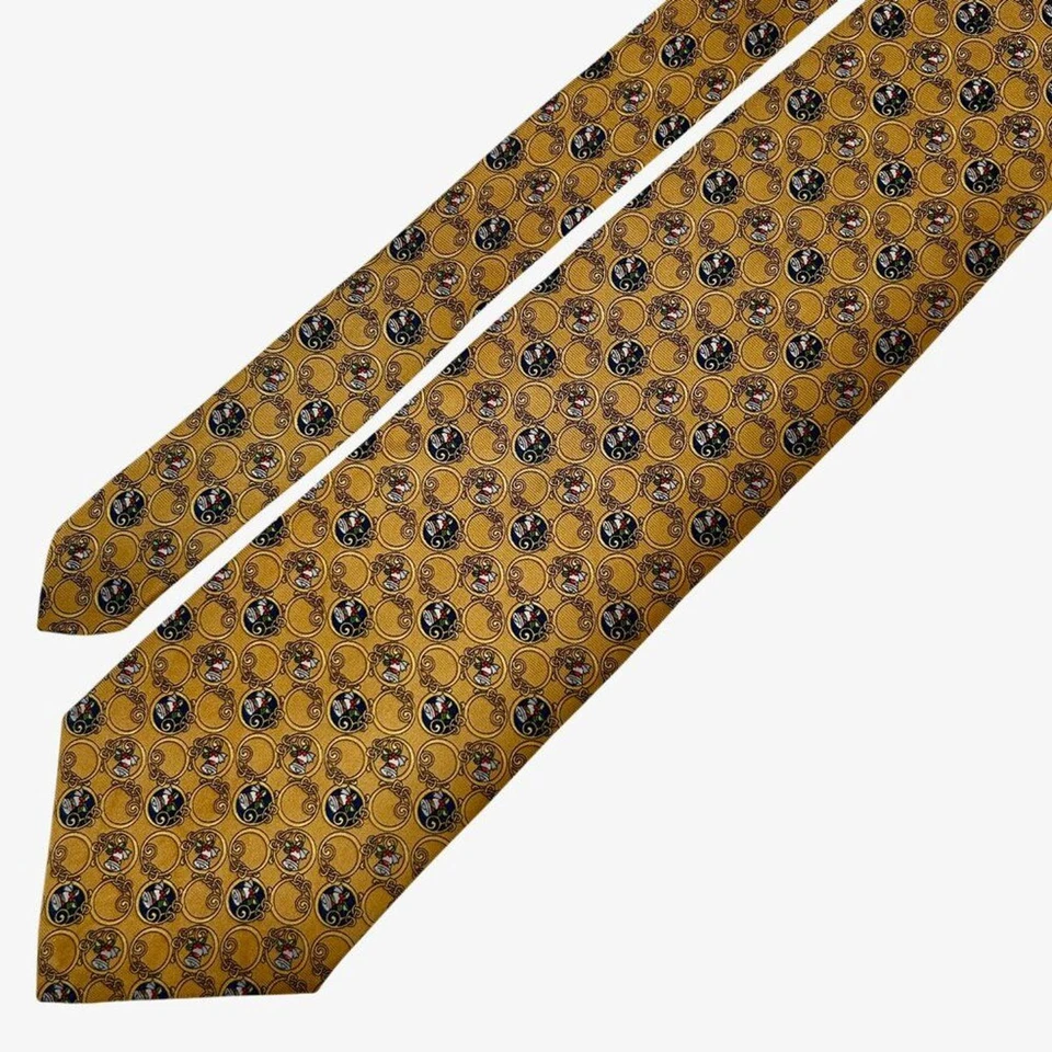 Gravata de Natal vintage Brooks Basics pura seda ouro jingle sino - Imagem 2 de 4