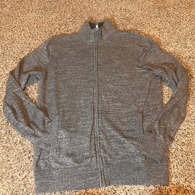 GAP Men Gray Marled Knit Zip Up Mock Neck Sweater Jacket Size L