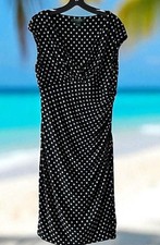 Lauren Ralph Lauren Dress 8 Knee Length Black White Polka Dot Ruched Sheath