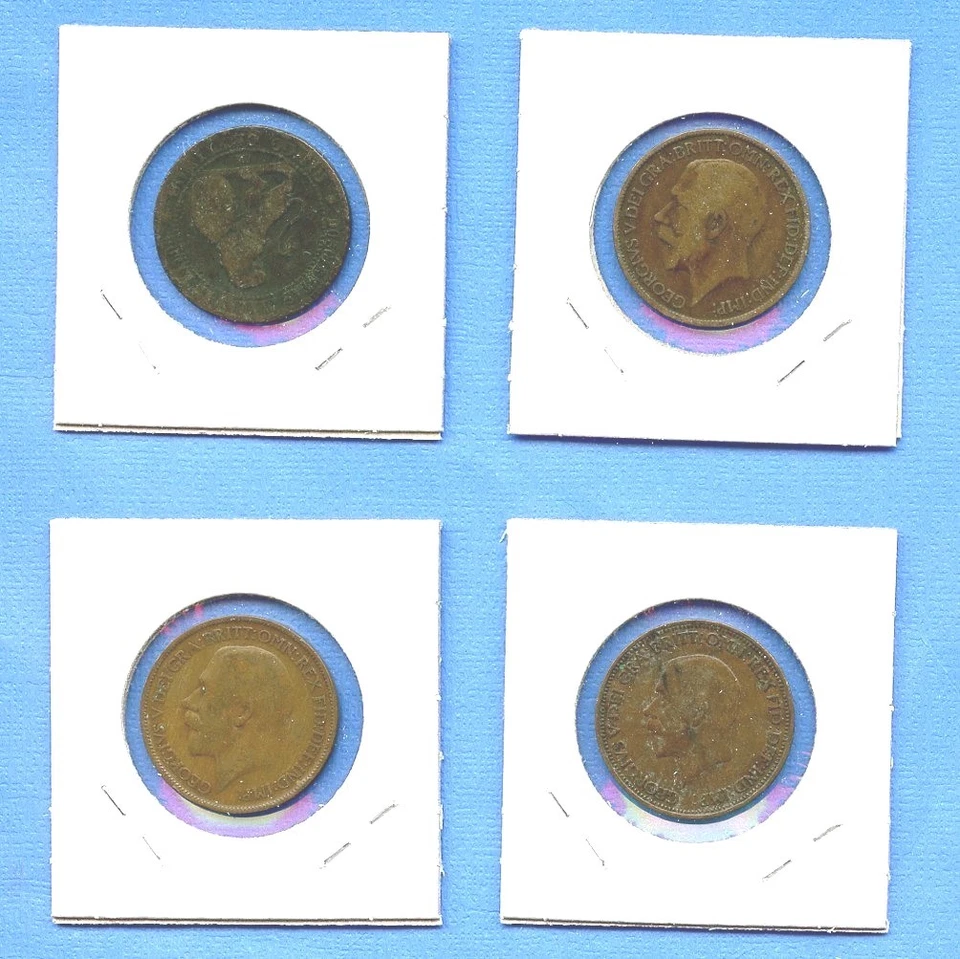 Lot of 4 English Half Penny 1870, 1919, 1920, 1933 Great Britain #85 England UK - Image 2 of 3