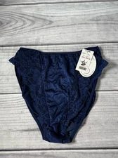 Vintage Myonne Lace High Cut Brief Nylon Panty Blue Size 7 Large NWT USA