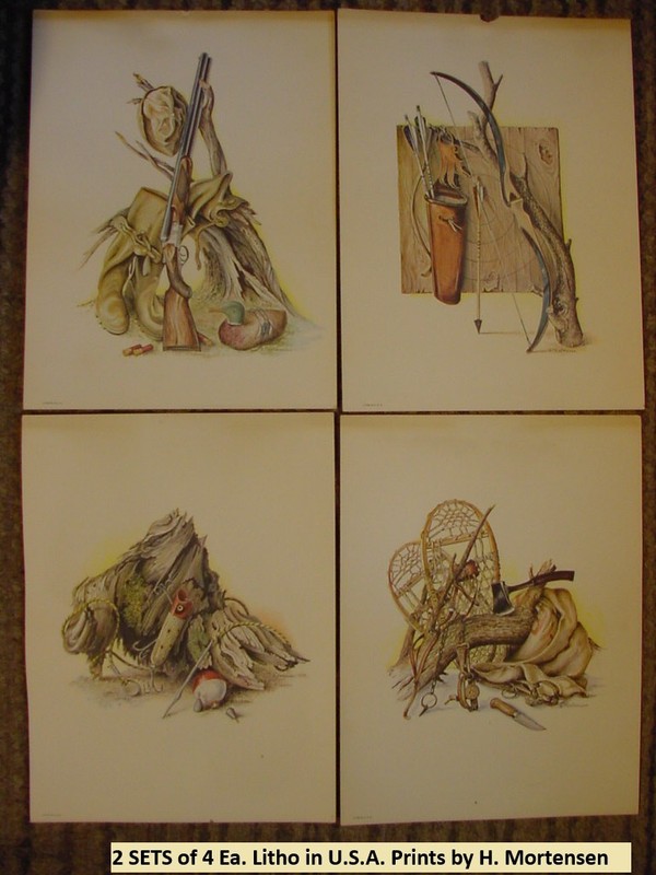 2, 1960's, Sets of 4 Frameable Litho  Sportsmen Prints by H. Mortensen