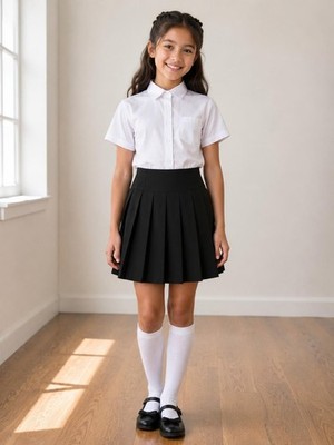 Mädchen Rock Rundum Plissee Reißverschluss fallende Taille Größe Schule Kinder 7-16 Frauen 10-20