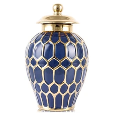 Ginger Jar, Decorative Porcelain Ginger jar with lid, White Gold Ceramic Vase...