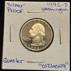 1992 S Washington Quarter “0126049” 25 Cents Silver Proof United States 25C