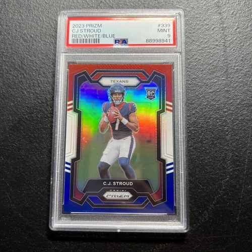 C.J. STROUD 2023 PRIZM ROOKIE RED WHITE BLUE TEXANS MINT RC PSA 9 RWB