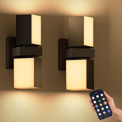 2 Pack 1400LM Smart Outdoor Wall Lights RGBCW WiFi Alexa Waterproof Dual Head Po