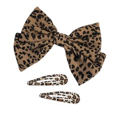 Leopard Print Hair Bow Barrette With 2 Leopard Hair Clips