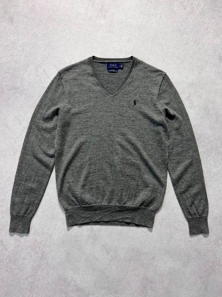 Men Polo Ralph Lauren Sweater Grey Wool M #CM86
