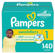 Pampers 140 Pack Swaddlers White Unisex Size 1 Disposable Baby Diapers 0.26 per diaper