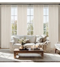 Pinch Pleated Thick Linen Curtains 90 Inches 4 Panels Set Ivory Cream Back Ta...