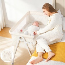 MinoBub Baby Bassinet Bedside Sleeper - Upgrade Safety Crib, Cream