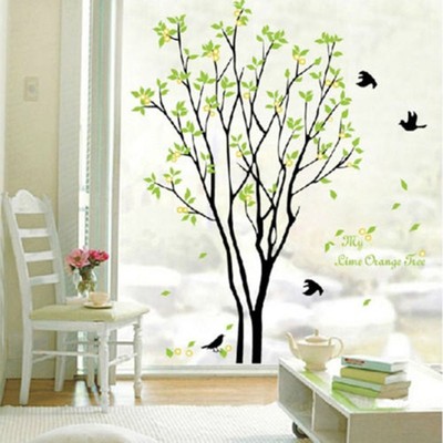Kunst Wandaufkleber Abziehbild Green Tree Birds Branches Home Zimmer Flur Decor