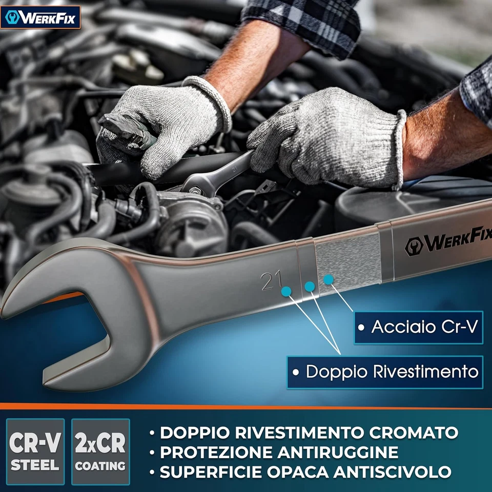 Set 15 Chiavi Inglesi Combinate Anello E Forchetta 6-21 Mm. Chiavi a Forchetta F - Immagine 4 di 4