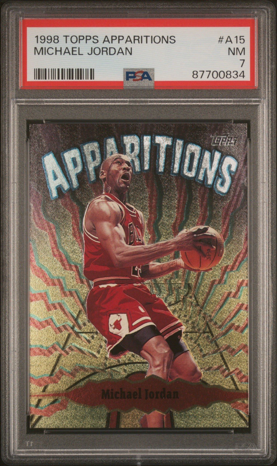 1998-99  Michael Jordan Topps Apparitions  #A15 90’s Foil Insert Graded PSA 7 NM