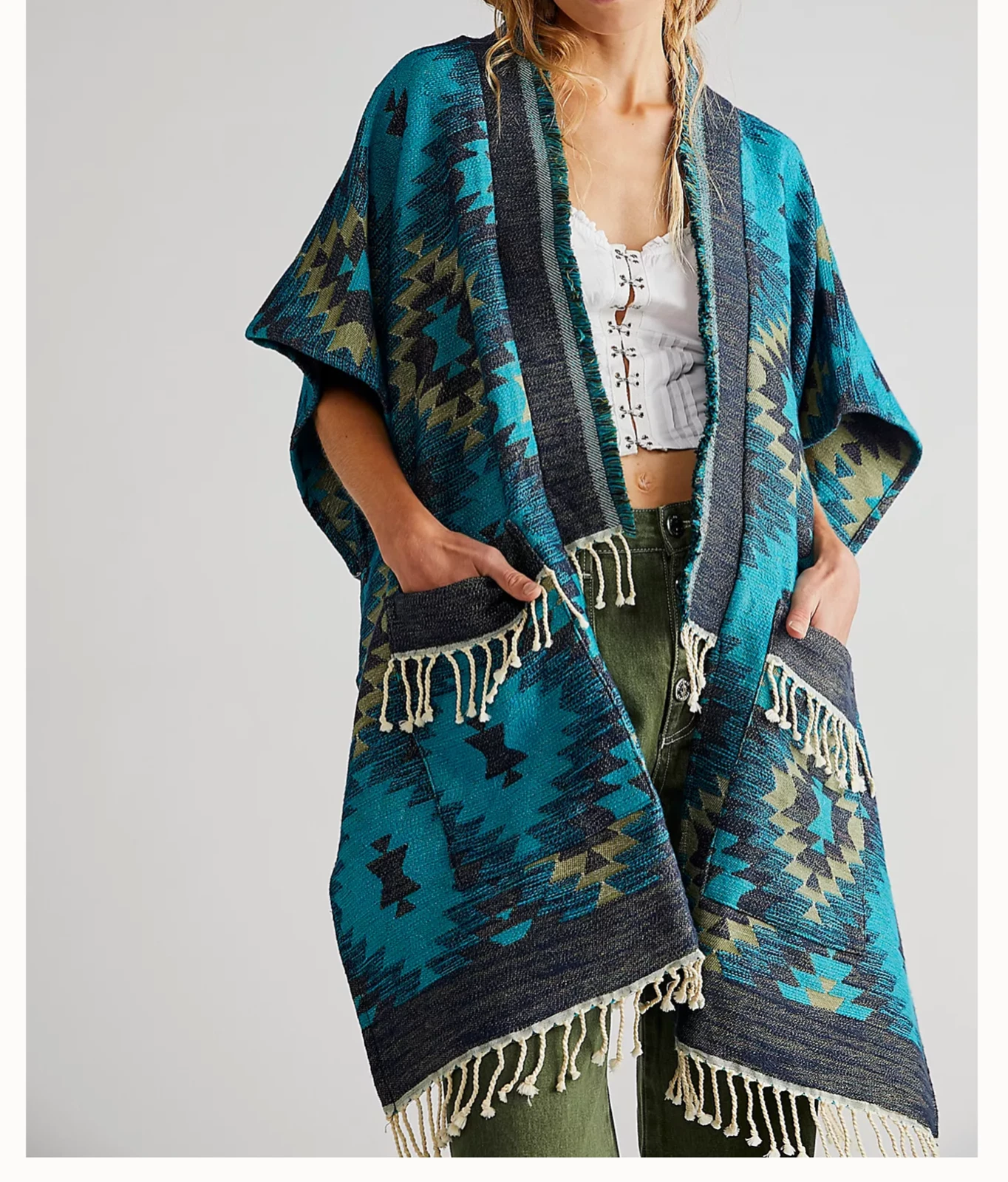 NWT Free People Mystic Geo Blanket Poncho-87% Cotton/13% Poly M-LG