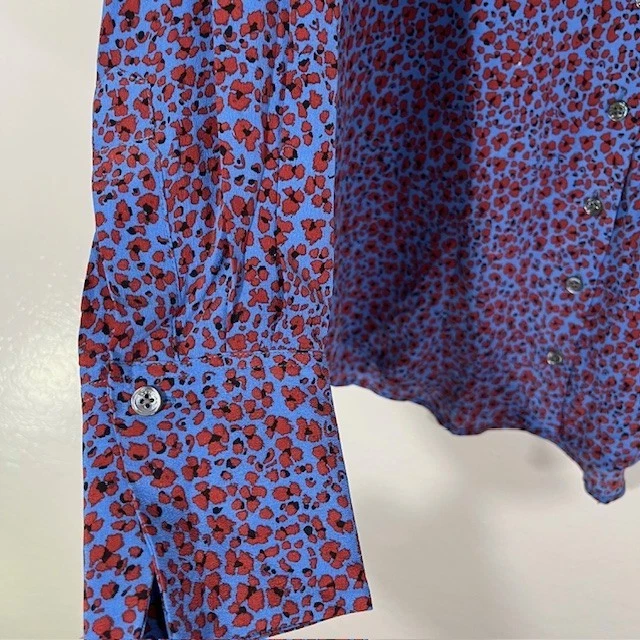 Blusa de seda Equipment para mujer mediana azul roja floral lazo con lazo cuello camisa superior Foto 4 de 4