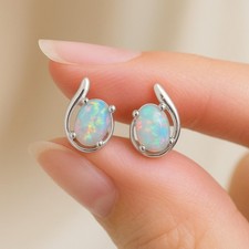 Beautiful Real Sterling 925 Silver Stud Earrings welo Fire Opal for Gift
