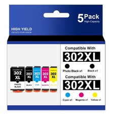 5 Pack T302 XL 302XL Ink Cartridge For Epson Expression XP-6000 XP-6100 Inkjet