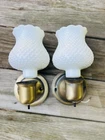 Vtg White Milk Glass Wall Sconce Pair Shade Hobnail Cottage Core Hardwire READ