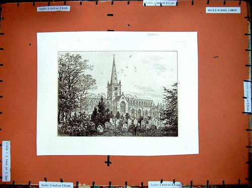 Original Old Antique Print Wawrick Cathedral Church Architecture C1790-C1890