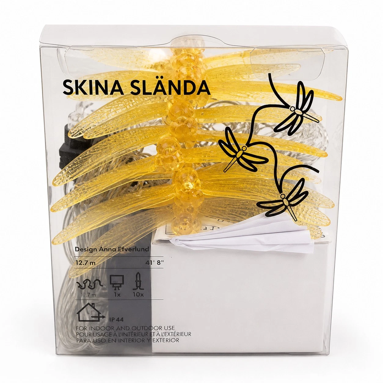 IKEA SKINA SLÄNDA Dragonfly String Lights Yellow LED Patio Garden New In Box