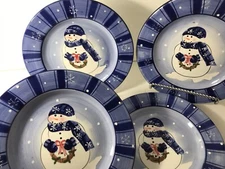 Christmas Harry and David Snowman Dessert Salad Plates 8.5” Set Of 4 EUC