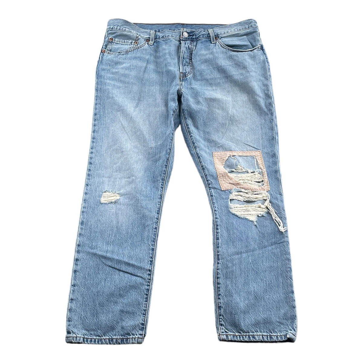 Levi s 501 CT Bandana Patchwork Distressed Boyfriend Jeans 32x32 Actual 38x28