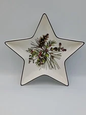 Lenox Winter Etchings Holly Berries Pine Sprigs Pine Cones Star Candy Nut Dish