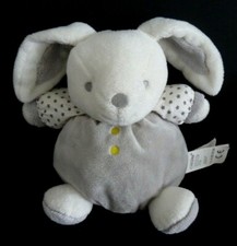 *. DOUDOU PELUCHE BOULE OBAIBI OKAIDI LAPIN GRIS BLANC BOUTON JAUNE TTBE