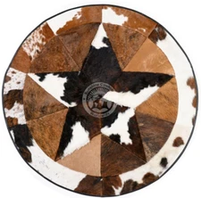 Real Cowhide Round Rug Tricolor Single Star 60"