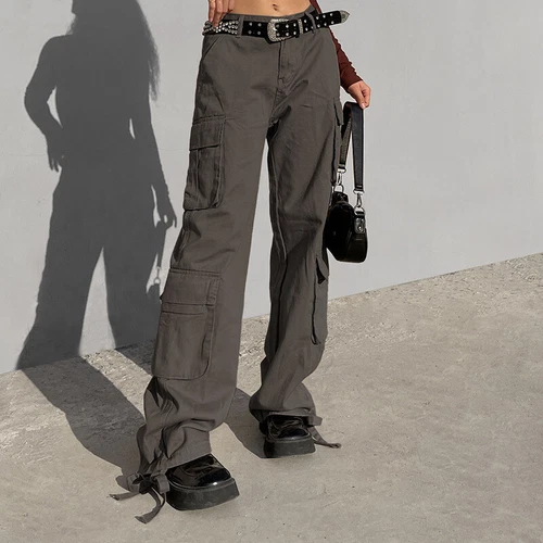 Women Cargo Pants Wide Leg Straight Trousers Casual Baggy Sweatpants casual Y2K - Picture 10 of 29