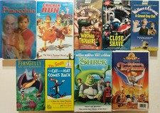 9 VHS Children Pinocchio Chicken Run Wallace & Gromit FernGully Seuss Shrek Babe