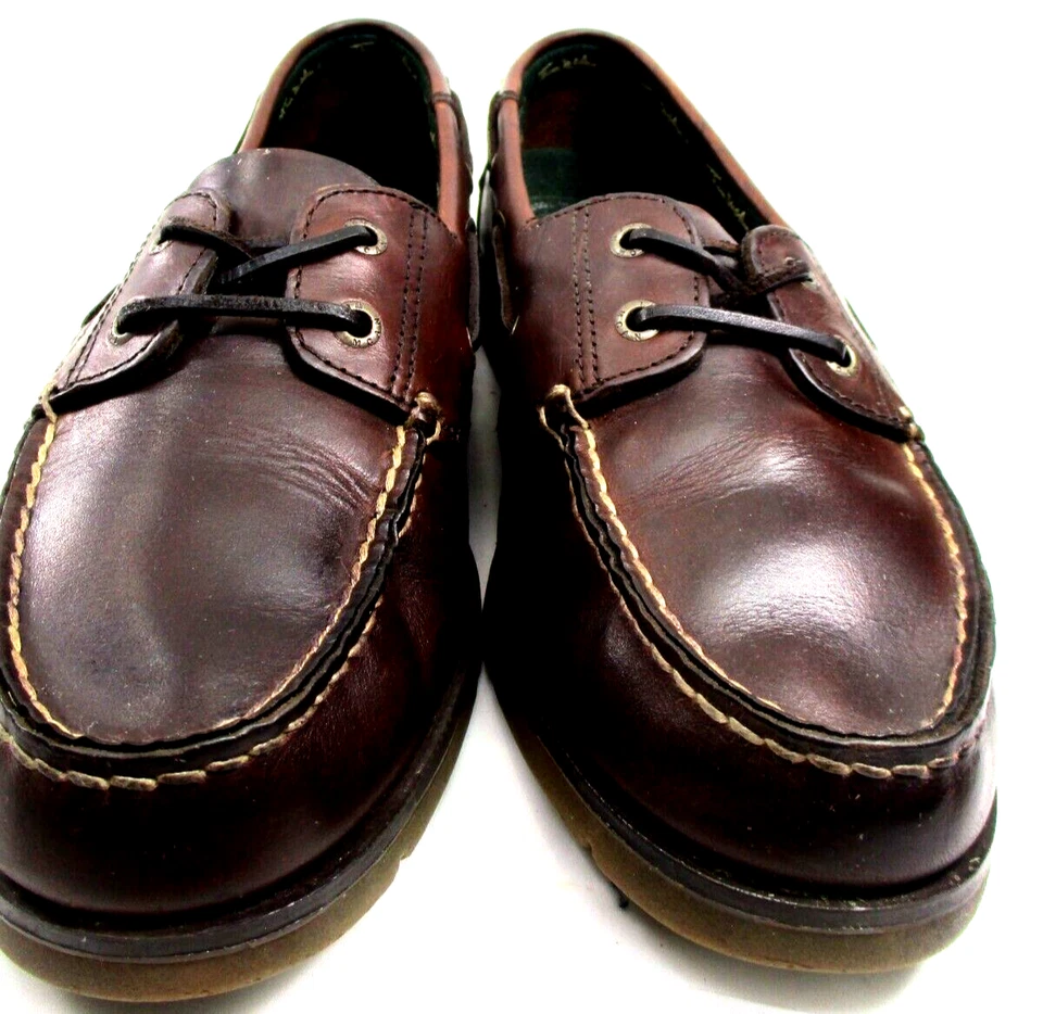 Thom McAn Men Boat Deck Leather Shoes Brown Leather Lace Cushion Insole Brown - Image 2 of 4