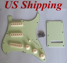 ST Mint Green SSS Pickguard Set w/ Aged White Pickup Covers,Knobs and Switch Tip